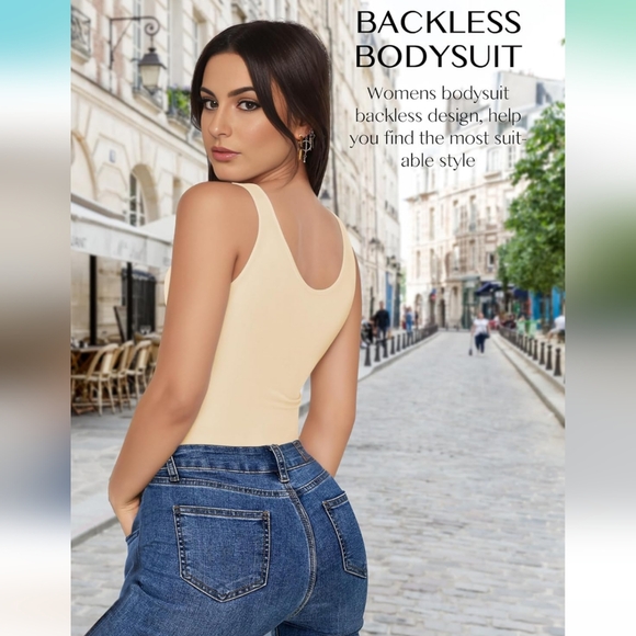 Bodysuit tummy control double lined scoop neck tank top (beige available - Picture 6 of 9